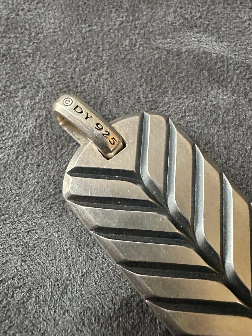David Yurman Chevron Dog Tag Pendant w/ Tiger's Eye - 42mm